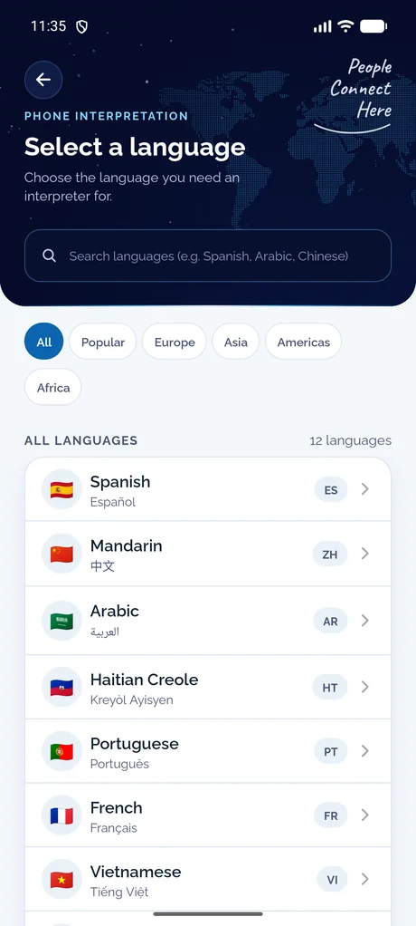 Gentium app: select a language