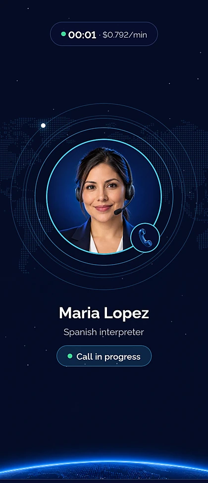 Gentium app: phone interpretation call in progress with Maria Lopez